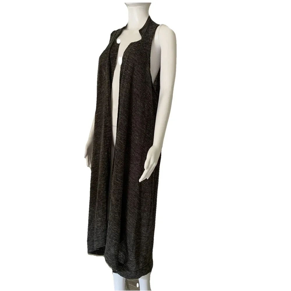 Free People Long Cardigan SWEATER VEST SHIRT‎ TOP Duster Trench Knit Grey SZ-M